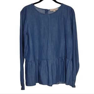 Loft cotton peplum button back blouse blue medium